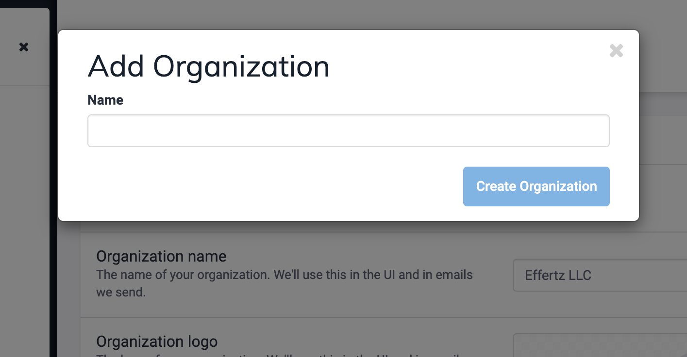 Add Organization dialog